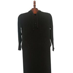 La Pargay Black Cotton Stretchy Drawstring Hoodie Maxi Dress Free Size